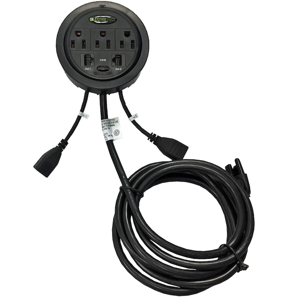 Electriduct PowerTap Grommet Pop-up Power Data Center(3 Power, 2 CAT6)- Black - PDC-SW-GMPT-1-CAT6-2PK