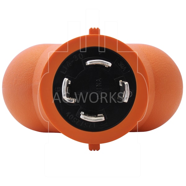 Ac Works L14-30P 30A 125/250V 4-Prong Plug to 2 30A L14-30R Generator Adapter - ADVL1430L1430