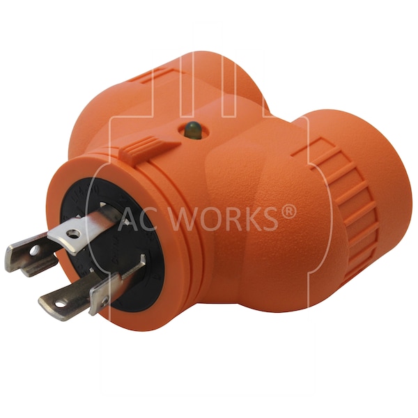 Ac Works L14-30P 30A 125/250V 4-Prong Plug to 2 30A L14-30R Generator Adapter - ADVL1430L1430
