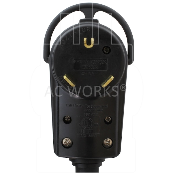 Ac Works SOOW Extension Cord, 10 AWG, Indoor/Outdoor, 10/3, 1 Outlets, Black, Rubber, Nylon, TT-30P, 25 ft - TT30L530-025