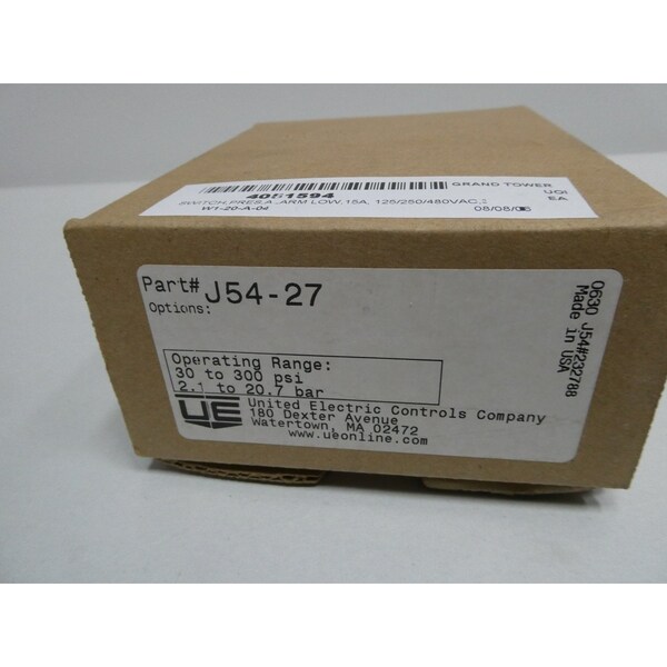 Interruptor de presión UE United Electric de 30-300 PSI y 480V AC - J54-27