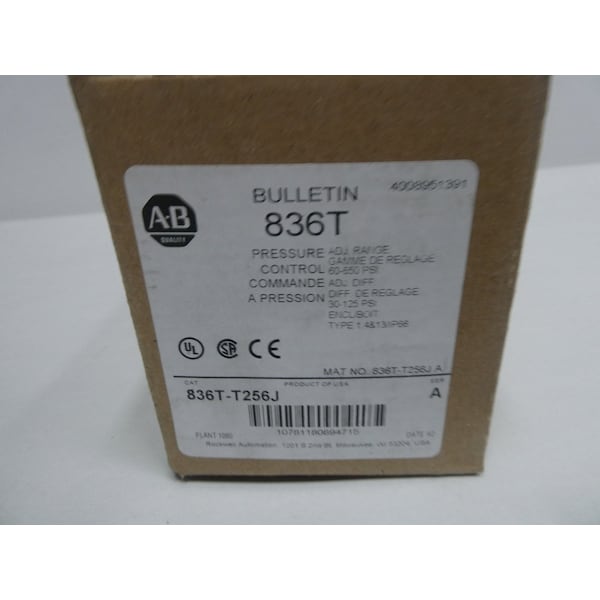 Interruptor de presión Allen Bradley de 60-650 PSI y 120-600V-AC - 836T-T256J