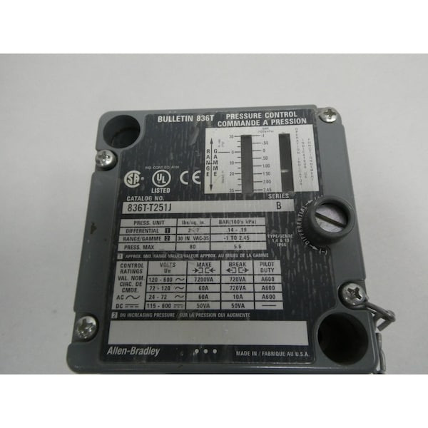 Interruptor de presión Allen Bradley 2-7 PSI 120-600V-CA 115-600V-CC - 836T-T251J