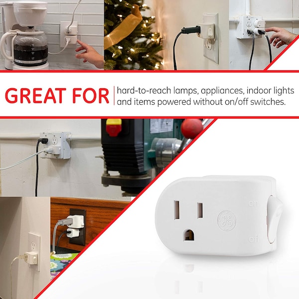 Ge GE Grounded Power Switch, Adds On/Off Switch to Any Outlet, White, 25511 PK 2 - 39713