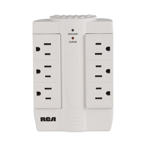 Rca Six Outlet Swivel Surge Protector, 6 Outlets, 1200 Joules, White - PSWTS6FV