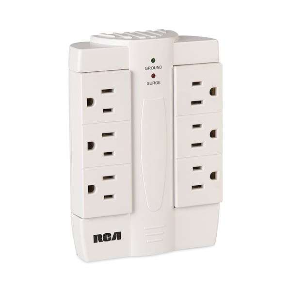 Rca Six Outlet Swivel Surge Protector, 6 Outlets, 1200 Joules, White - PSWTS6FV