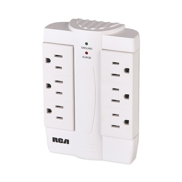 Rca Six Outlet Swivel Surge Protector, 6 Outlets, 1200 Joules, White - PSWTS6FV