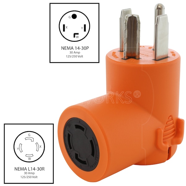 Ac Works 4-Prong Dryer Plug to 4-Prong Locking 30 Amp 125/250 L14-30R Adapter - AD1430L1430
