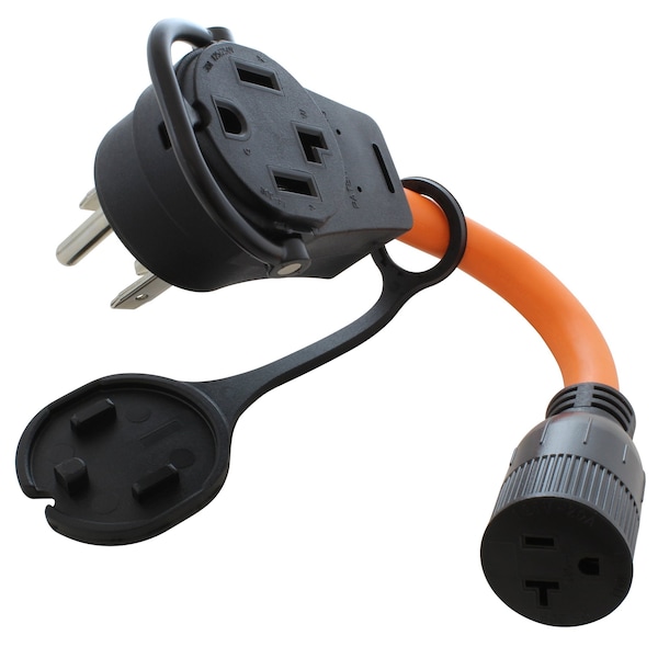 Ac Works 1FT 30 Amp 14-30 Piggy-Back Plug to Household 15/20 Amp Connector Adapter Cord - PB1430520