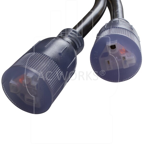 Ac Works 3ft 30A 125/250V NEMA 10-30 3-Prong Dryer Plug to Two NEMA 5-20 Household Connections - 1030Y520-036