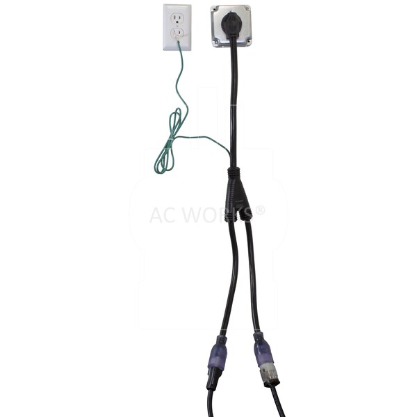 Ac Works 3ft 30A 125/250V NEMA 10-30 3-Prong Dryer Plug to Two NEMA 5-20 Household Connections - 1030Y520-036