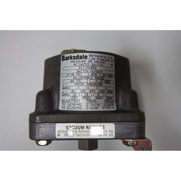 Interruptor de presión Barksdale 0.4-18 PSI 125/250/480V-AC - D1T-H18SS