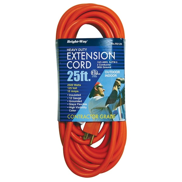 Jones Stephens Extension Cord, 12 AWG, 12/3, Orange, 12.90 in - E25005