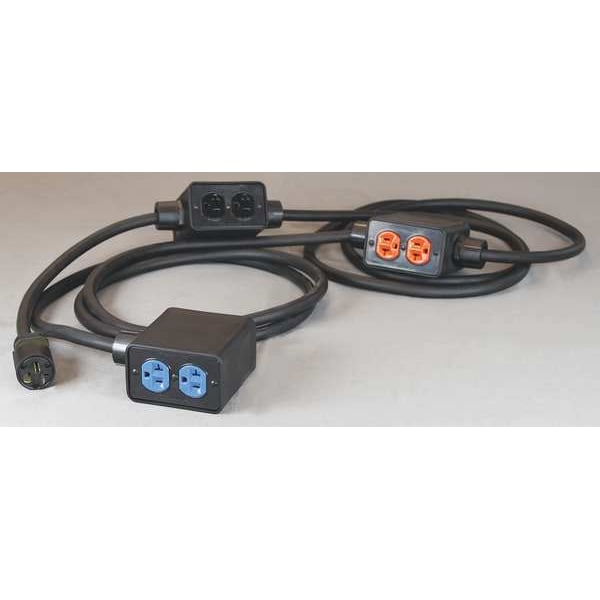 Kh Industries SOOW; Stringer Extension Cord, 12 AWG, Indoor, 12/3, 6 Outlets, 5-20R, Black, Rubber, 5-20P, 30 ft - PS6DD3-520-B12G-520D