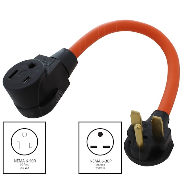 Ac Works NEMA 6-30 3-Prong Commercial HVAC Plug to 6-50 Welder Adapter - WD630650-018