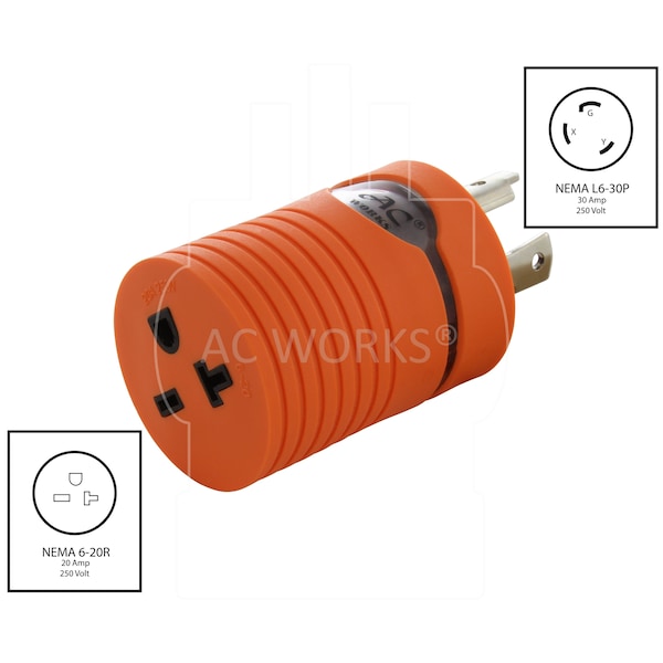 Ac Works Adapter L6-30P 30A 250V Plug to NEMA 6-15/20R 15/20A 250V Female Connector - ADL630620