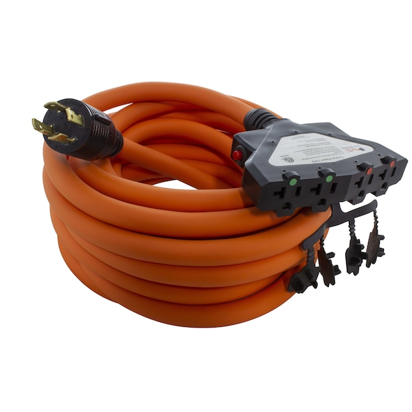 Ac Works 25FT L14-30P 30A 4-Prong Generator Locking Plug to 4 Household Outlets with 24A Breaker - L1430CBF520-025