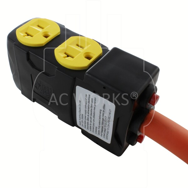Ac Works 25FT L14-30P 30A 4-Prong Generator Locking Plug to 4 Household Outlets with 24A Breaker - L1430CBF520-025
