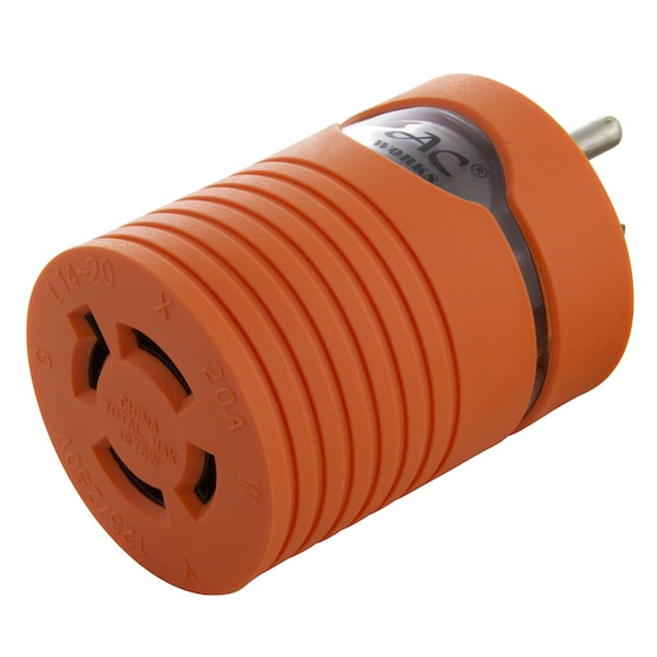 Ac Works 15A Household Plug NEMA 5-15P to Generator 4-Prong 20A L14-20R 2 Hots Bridged - AD515L1420