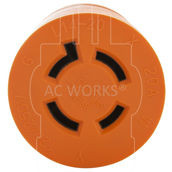 Ac Works 15A Household Plug NEMA 5-15P to Generator 4-Prong 20A L14-20R 2 Hots Bridged - AD515L1420