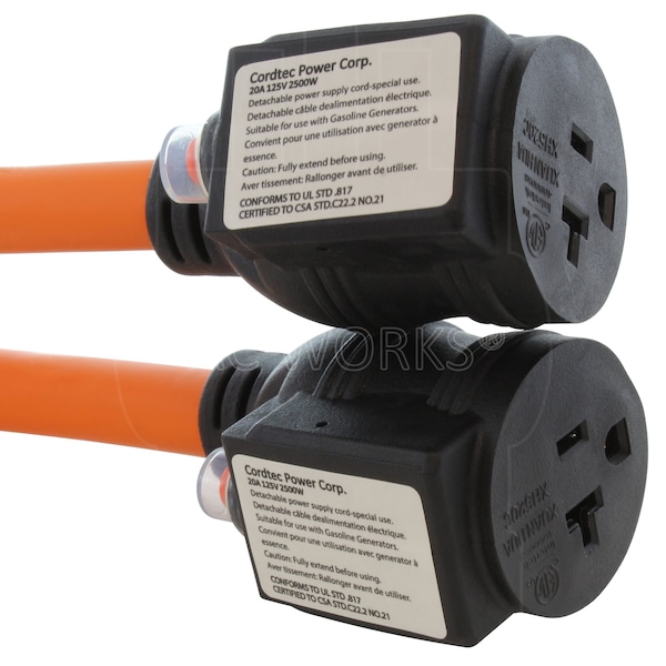 Ac Works 3ft RV 30A TT-30P Plug to Two 5-20R 15/ 20A Household Outlets With 20A Breakers - TTYCB520-036
