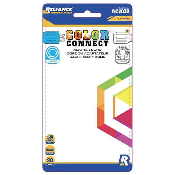 Reliance Controls Color Connect 12/3 SJTW 120/240 V 12 in. L Adapter Cord - AC2030