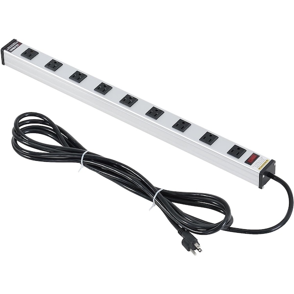 Global Industrial 25 9 Outlet Aluminum Power Strip with 15-ft Cord ETL/cETL - 500886