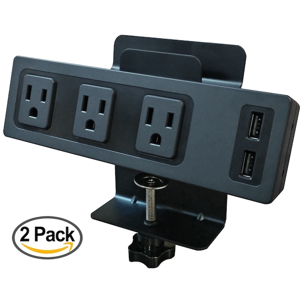Electriduct Edge Mount Desktop Power Center- 3 Power, 2 USB- Black - PDC-SW-3P-2USB-DT-2PK