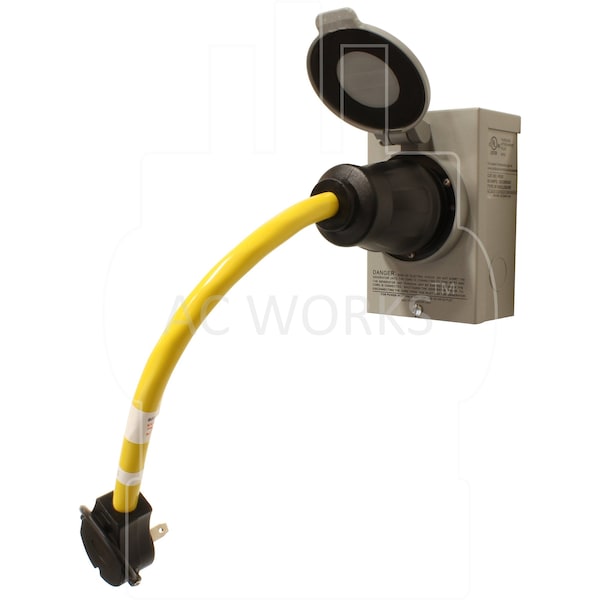 Ac Works 1.5FT Temporary Power RV 30A TT-30P Plug to CS6364 50A Locking Female Adapter - TETT-018