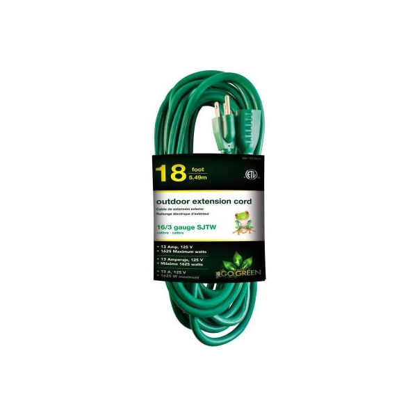 Gogreen SJTW Extension Cord, 16 AWG, Outdoor, 16/3, 8 ft - GG-13718GN