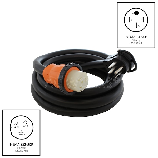 Ac Works 50ft RV 50A Detachable Power Supply Cord with Power Indicator - S1450SS2-050