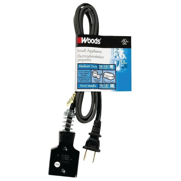 Cci 0 Extension Cord, 6 ft L, 15 A, 125 V, Black - 290
