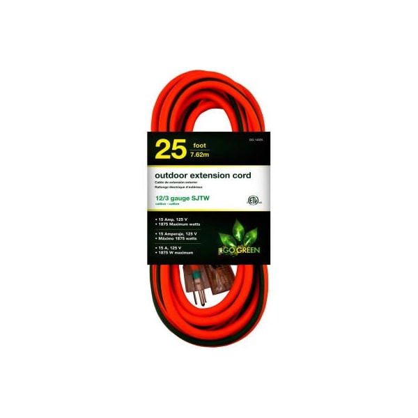 Gogreen Extension Cord, 12 AWG, Outdoor, 12/3, 25 ft - GG-14025
