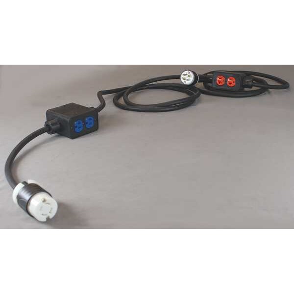 Kh Industries SOOW; Feed Through Stringer Extension Cord, 12 AWG, Indoor, 12/4, 4 Outlets, 5-20R, Black, Rubber - PS6DD2-520-B12G-L1420F