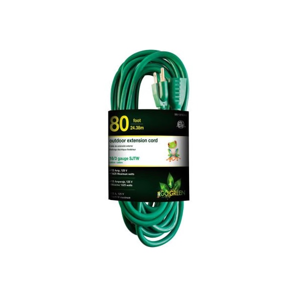 Gogreen SJTW Extension Cord, 16 AWG, Outdoor, 16/3, 80 ft - GG-13780GN