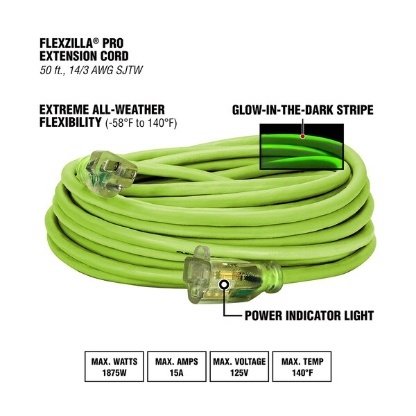 Flexzilla SJTW Extension Cord, 14 AWG, 14/3 - FZ512730