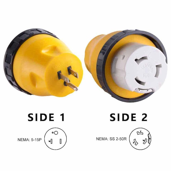 Superior Electric 15 Amp Male NEMA 5-15P to 50 Amp Female NEMA SS 2-50R Locking Adapter - RVA1511L