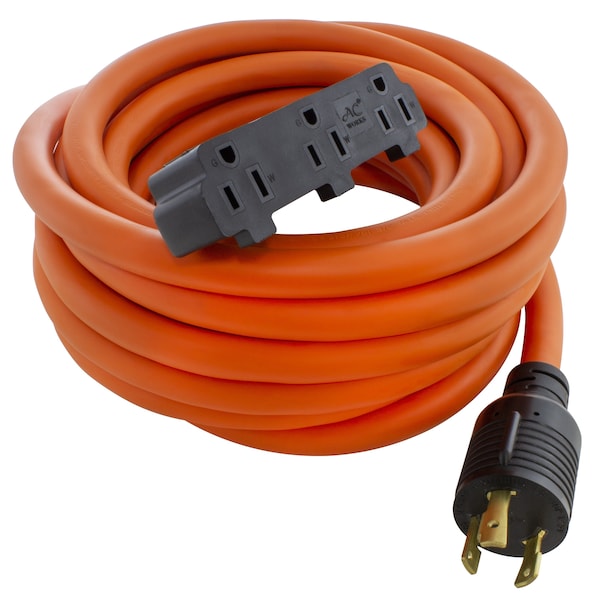 Ac Works 25ft L5-30P 30 Amp 3-Prong Generator Locking Plug to Household Tri-Outlets - L530W515-025