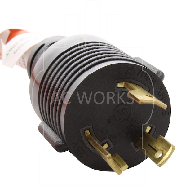 Ac Works 25ft L5-30P 30 Amp 3-Prong Generator Locking Plug to Household Tri-Outlets - L530W515-025