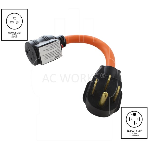 Ac Works 1FT 50A 14-50P RV/Generator/Range Plug to 6-15/20 Outlet with 20A Breaker - S1450CB620