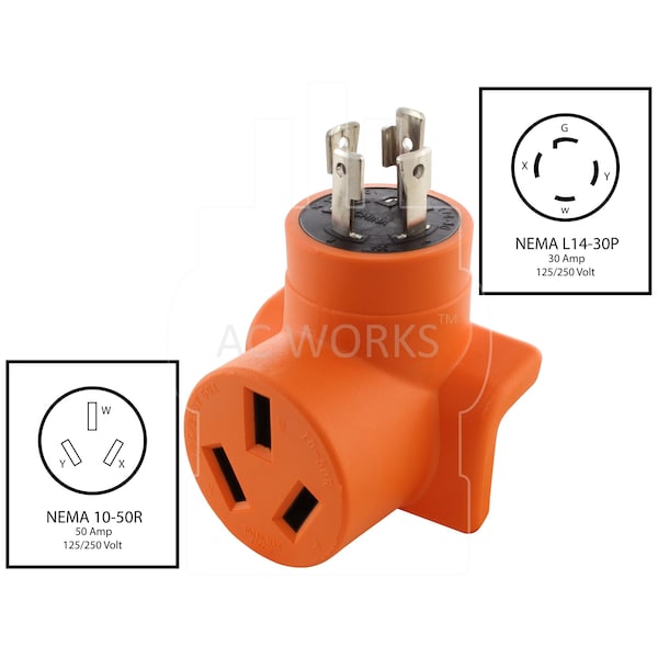Ac Works 30A 4-Prong L14-30P Locking Plug to 10-50R 50A 125/250Volt Welder Adapter - WDL14301050
