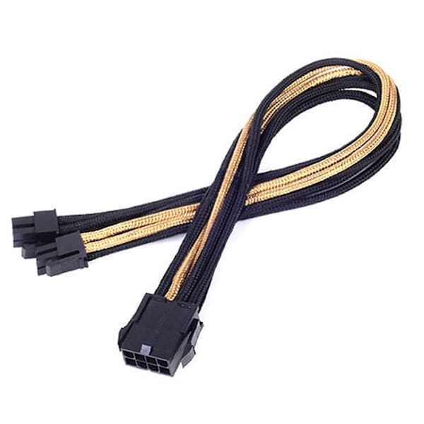 Silverstone 8 Pin 300 mm Power Cable Extender - Black with Gold - PP07-EPS8BG