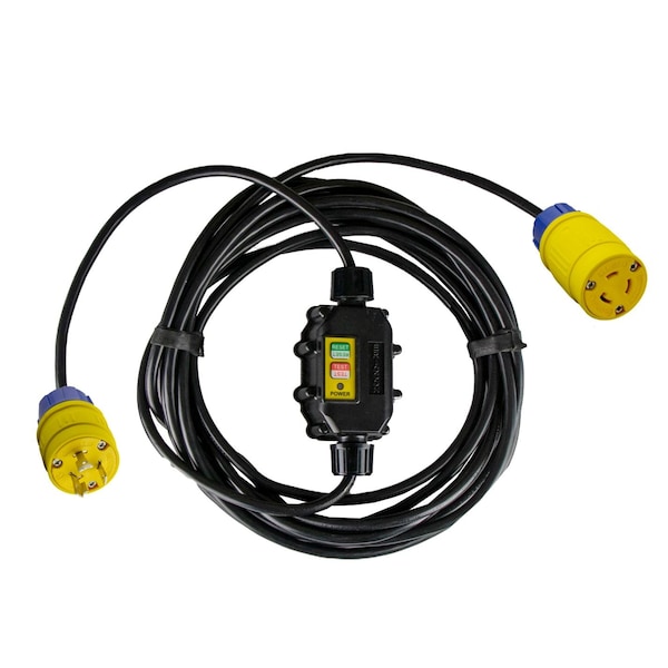 Ericson Inline GFCI GFCI Extension Cord, 12 AWG, 12/3, 2 Outlets, 5-15R, Black, L5-20P, 25 ft - XG2-12-25G-LKG