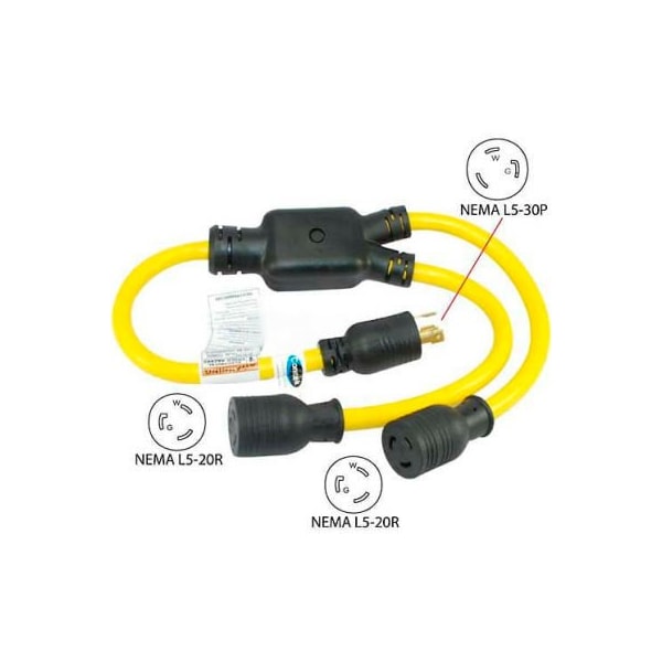 Conntek Conntek YL530520, 3', 30 to 20-Amp Generator Y Adapter with NEMA L5-30P to L5-20R*2, Yellow - YL530520
