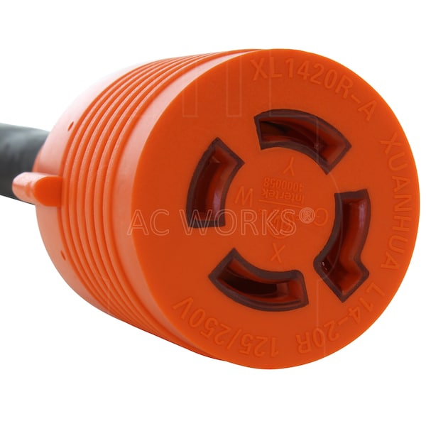 Ac Works 1.5ft 30A 4-Prong 125/250V L14-30P Plug to L14-20R 20A 4-Prong 125/250V Connector - L1430L1420-018