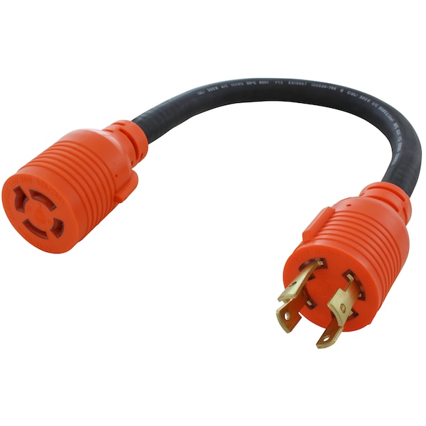 Ac Works 1.5ft 30A 4-Prong 125/250V L14-30P Plug to L14-20R 20A 4-Prong 125/250V Connector - L1430L1420-018