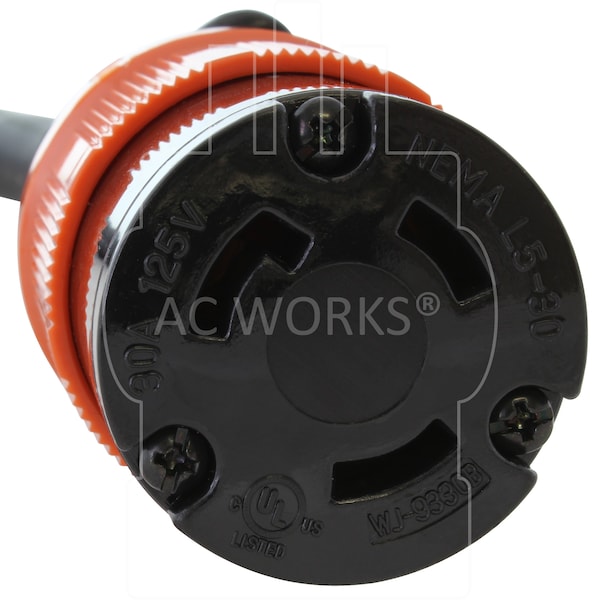 Ac Works 1.5FT 20A L5-20 Plug to L5-30R 30A 125V 3-Prong Connector - L520L530-018