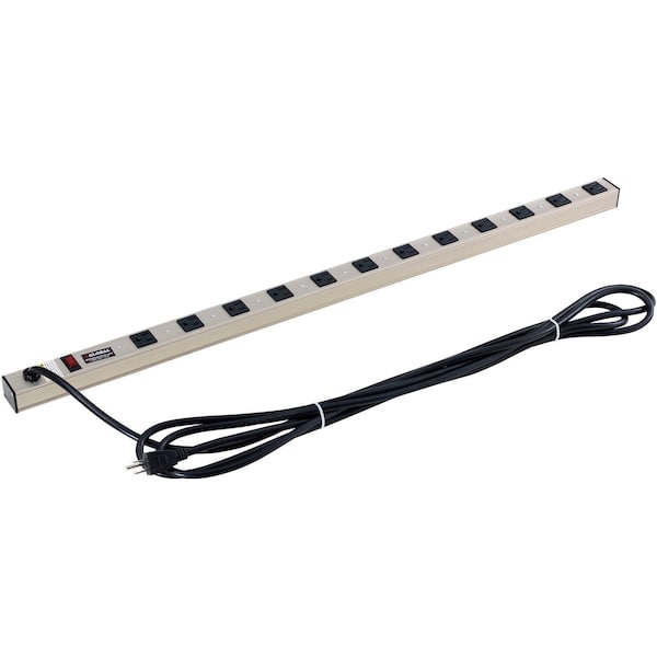 Global Industrial Surge Protected Power Strip, 12 Outlets, 15A, 1500 Joules, 15ft Cord - 812420