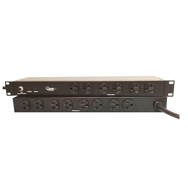 Quest Mfg Horizontal Rack Mount Surge Strip, 14 Outlets, 120V/20A, 1U, 19", Black - HPS-E14