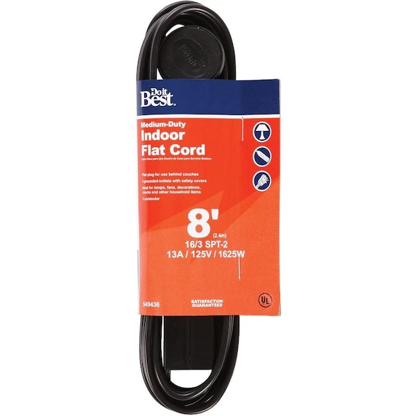 All-Source Extension Cord, 16 AWG, Indoor, 16/3, 8 ft - IPF-PT2163-8-BL